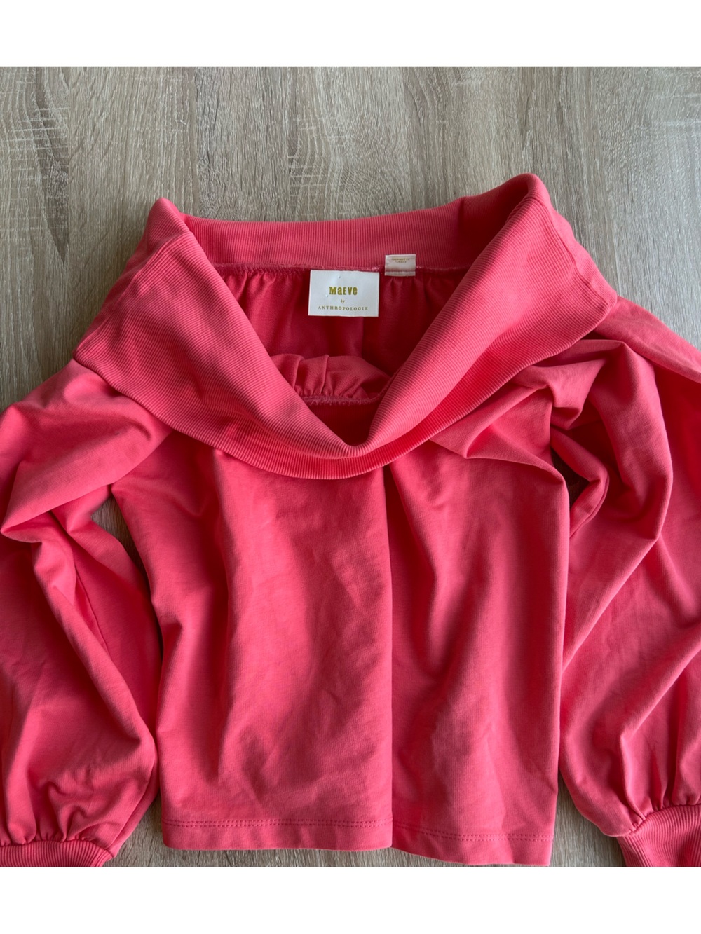 Maeve Coral Off-Shoulder Sweatshirt with Cowl Neck S Small Anthropologie